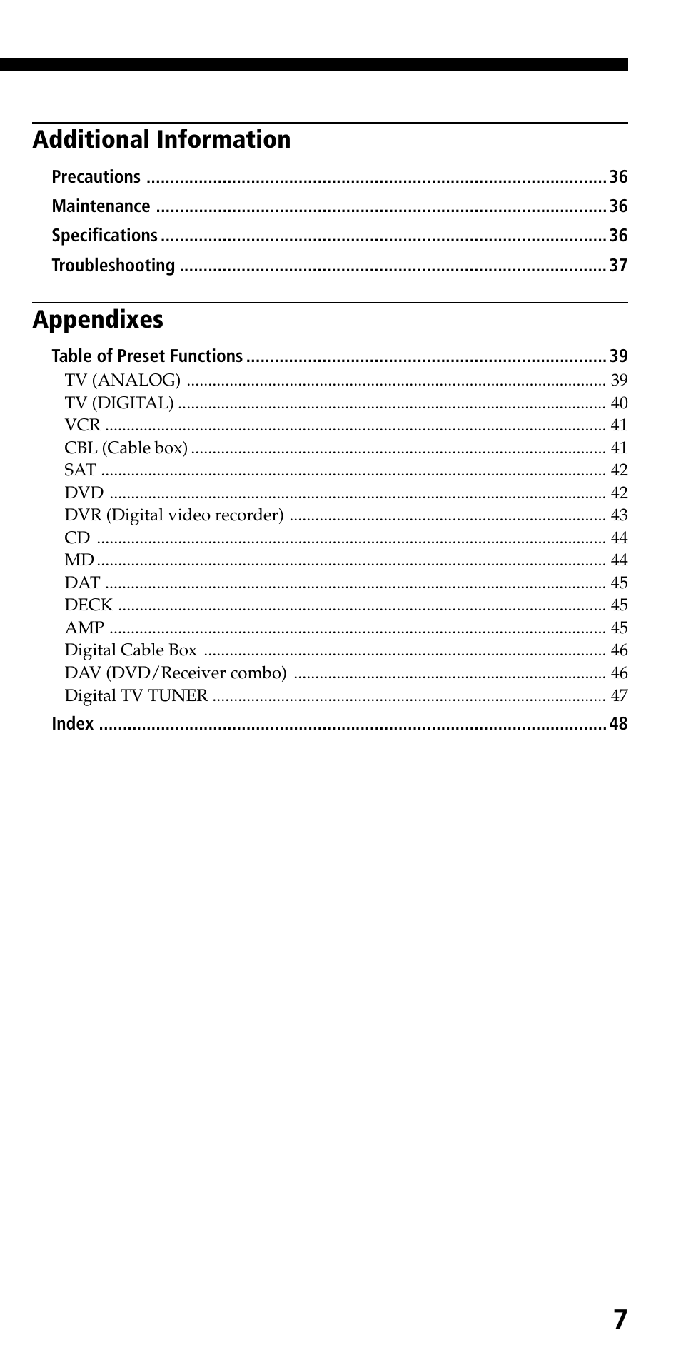 Additional information, Appendixes | Sony RM-VL600 User Manual | Page 7 / 52