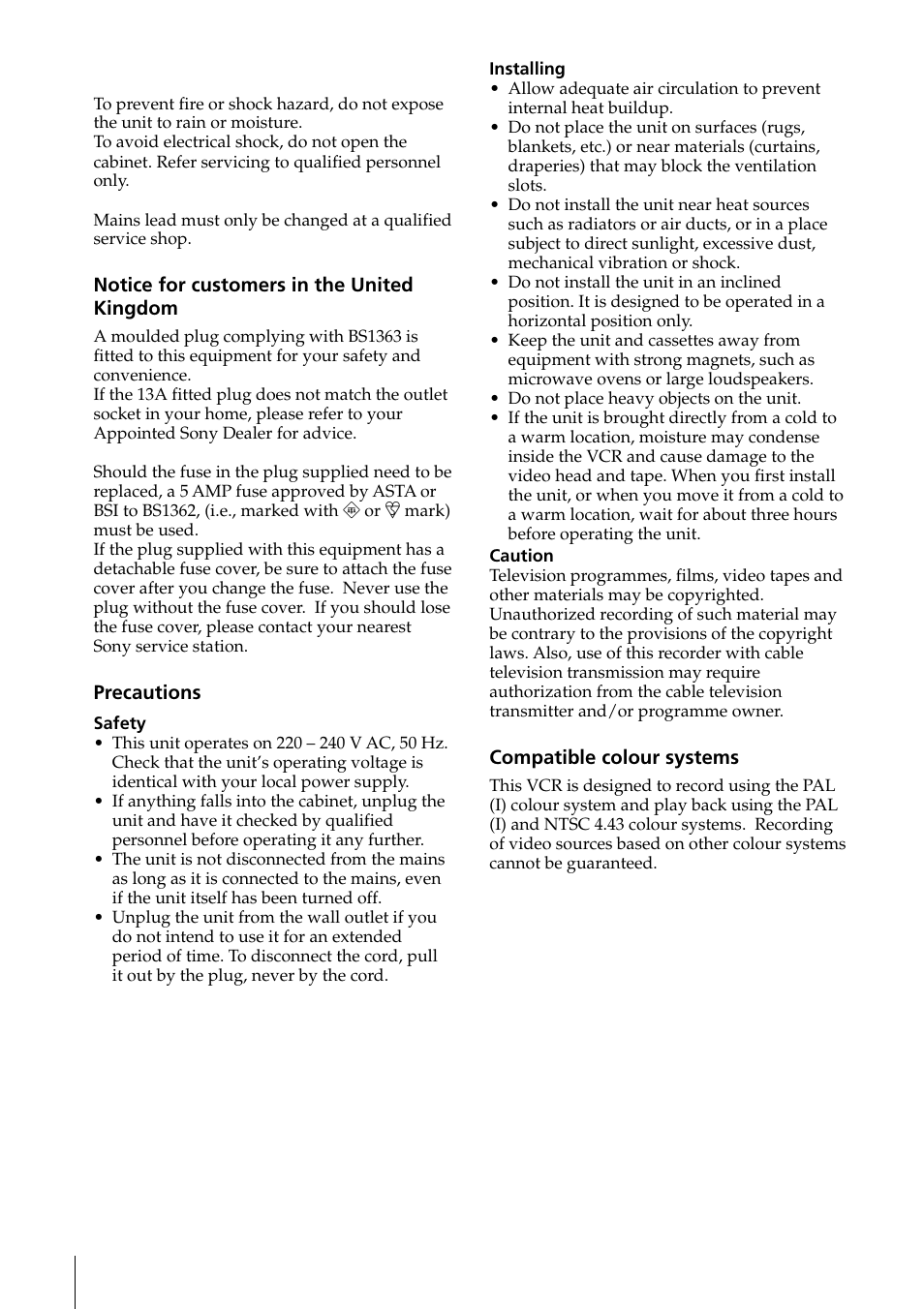 Warning | Sony PAL NTSC 4.43 SLV-SE80UX User Manual | Page 2 / 80