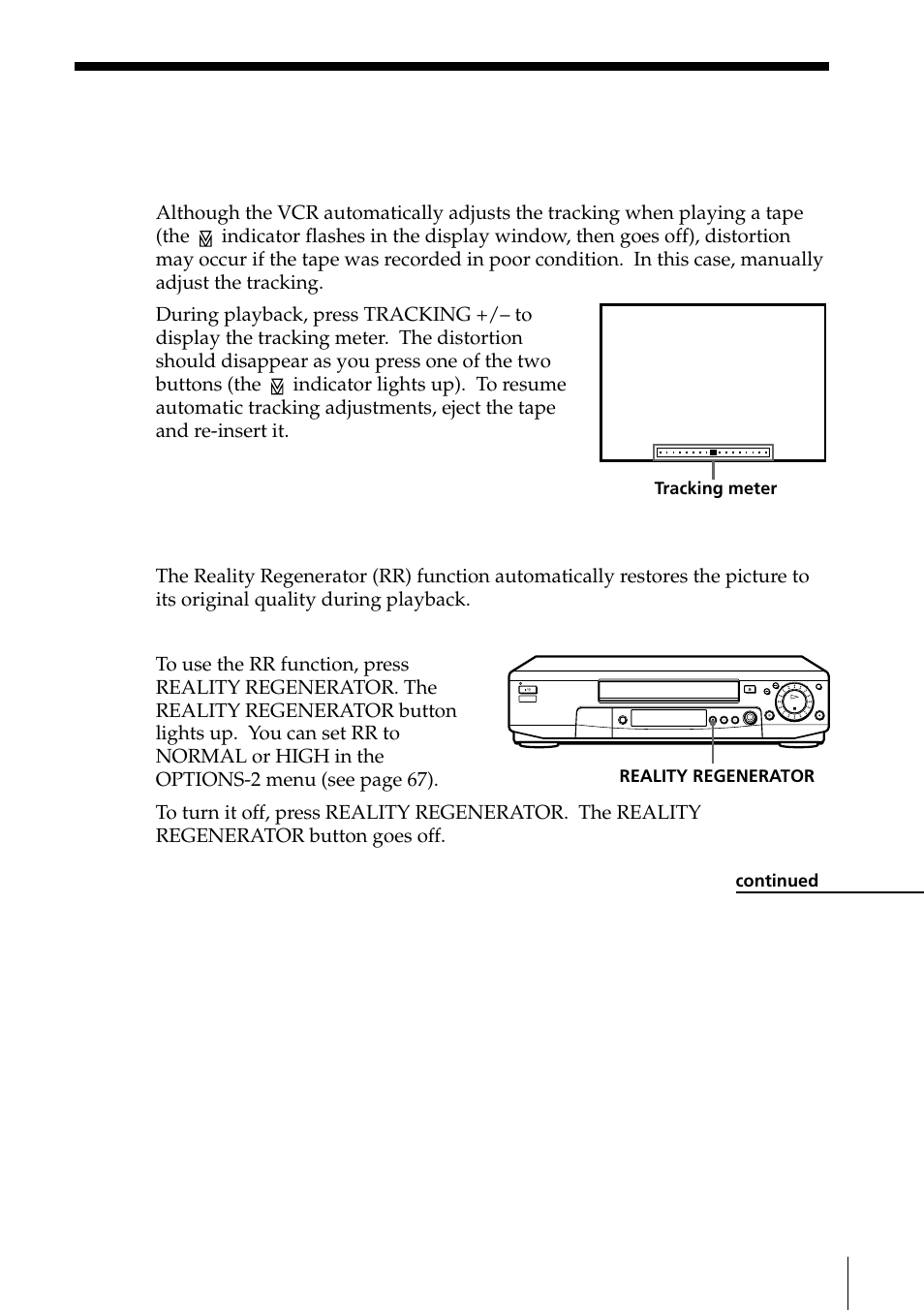 Adjusting the picture, Adjusting the tracking, About the reality regenerator (rr) function | Sony PAL NTSC 4.43 SLV-SE80UX User Manual | Page 63 / 80