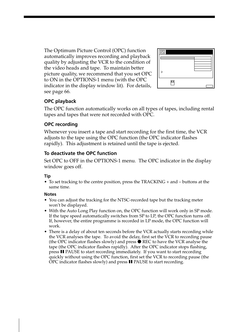 About the optimum picture control (opc) function, Adjusting the picture (continued) | Sony PAL NTSC 4.43 SLV-SE80UX User Manual | Page 64 / 80