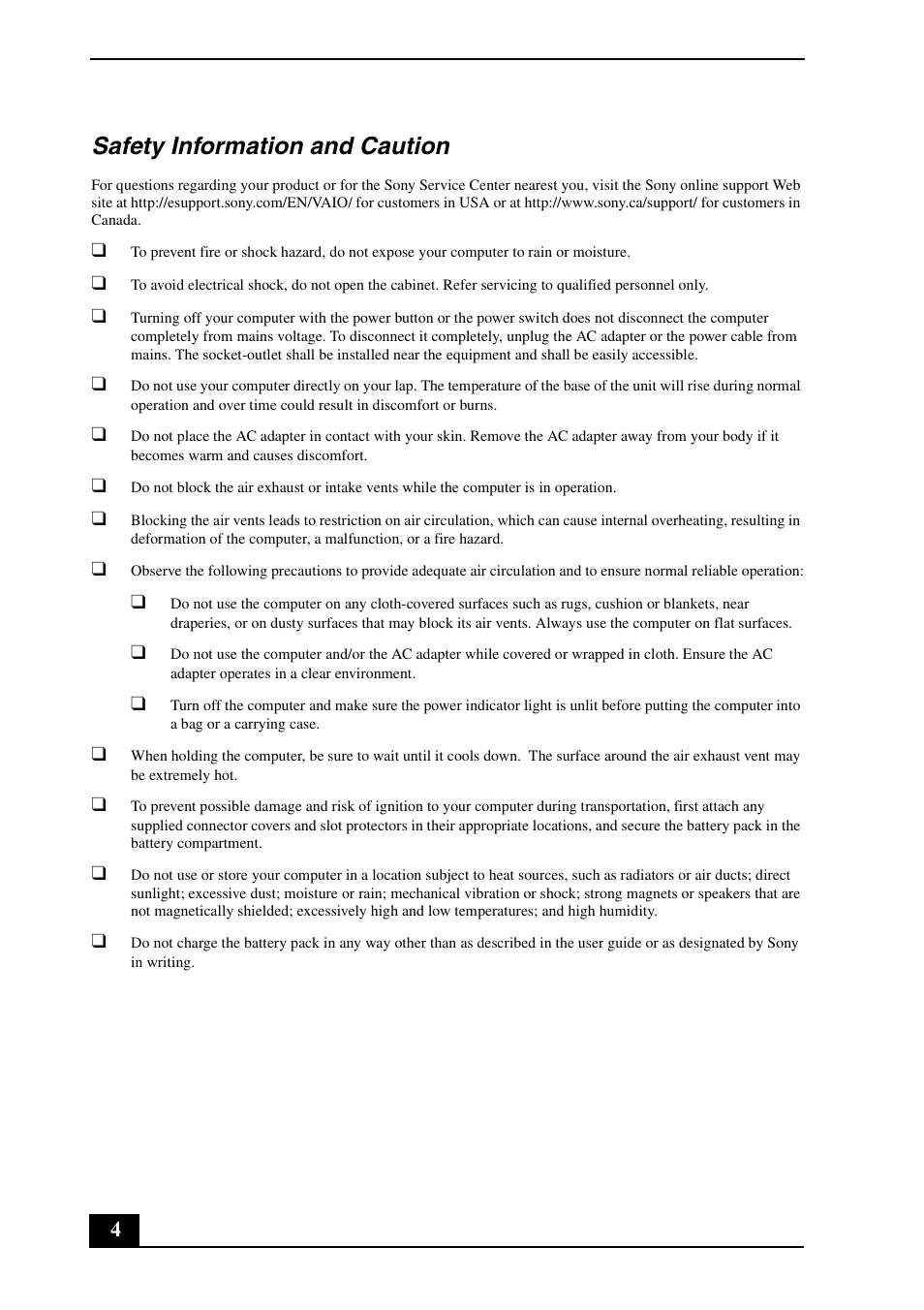 Safety information and caution | Sony VPCYB User Manual | Page 4 / 28