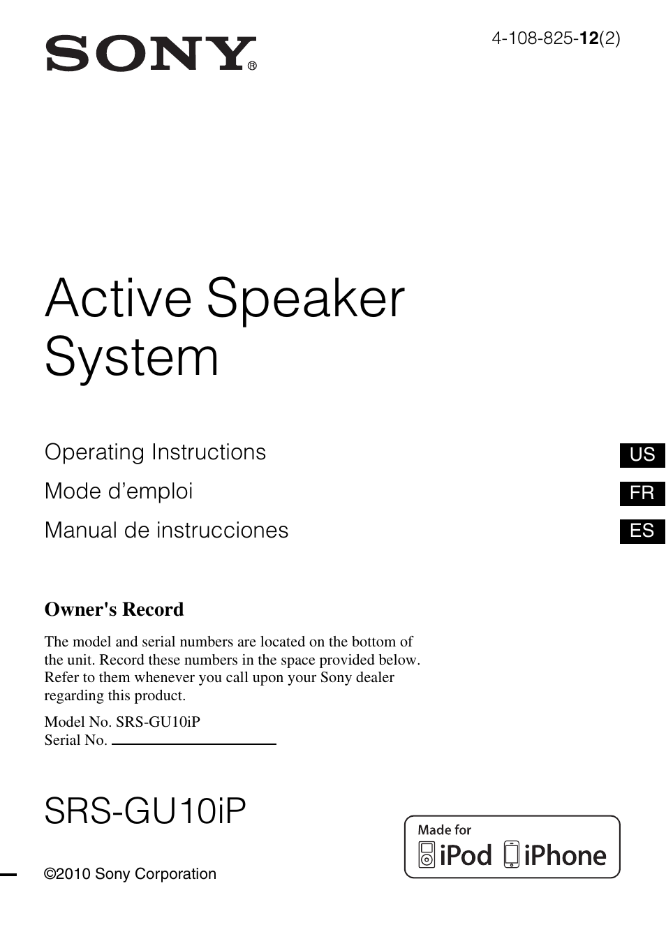 Sony IPOD SRS-GU10IP User Manual | 44 pages