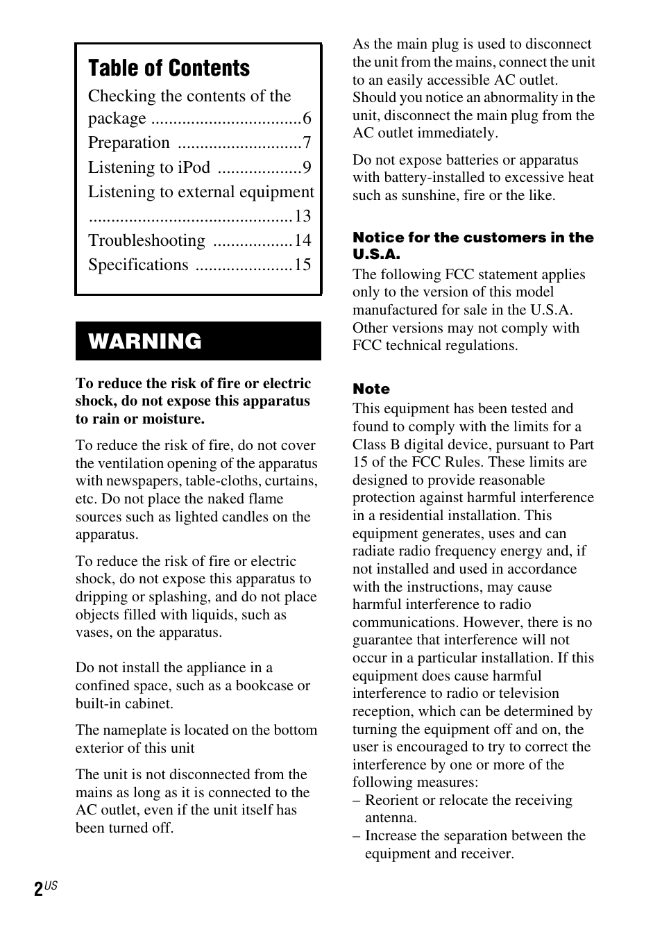 Sony IPOD SRS-GU10IP User Manual | Page 2 / 44