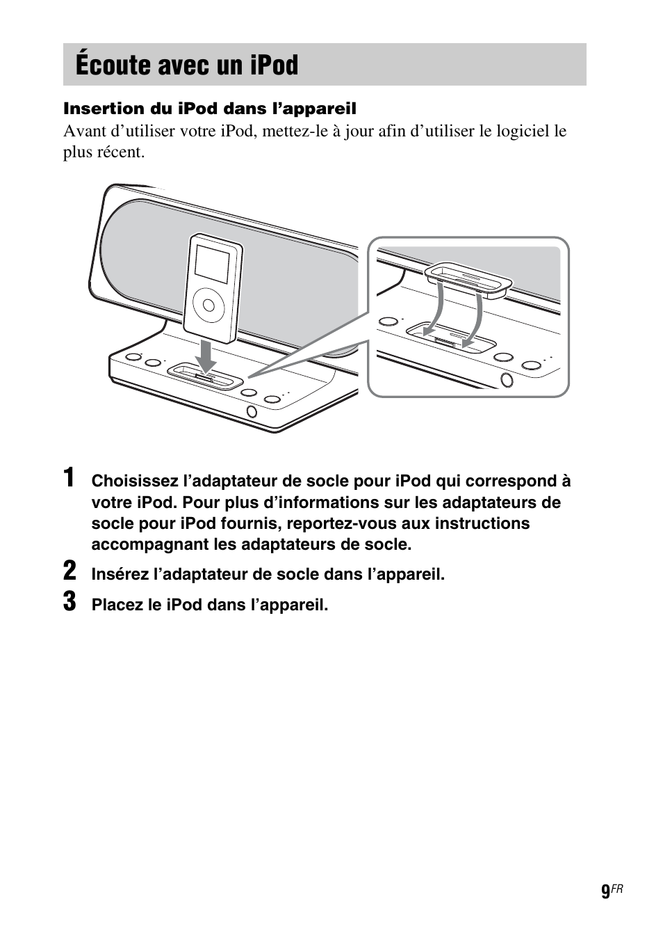 Écoute avec un ipod | Sony IPOD SRS-GU10IP User Manual | Page 23 / 44