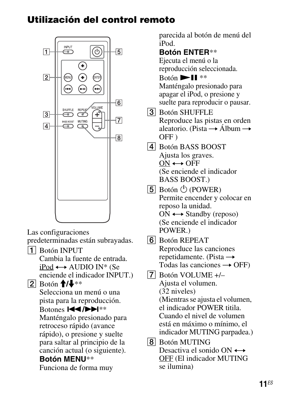 Utilización del control remoto | Sony IPOD SRS-GU10IP User Manual | Page 39 / 44