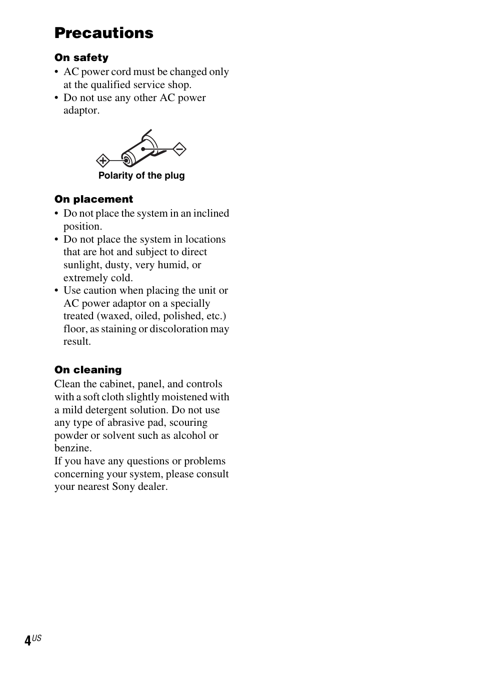 Precautions | Sony IPOD SRS-GU10IP User Manual | Page 4 / 44