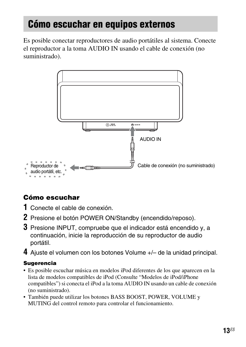 Cómo escuchar en equipos externos | Sony IPOD SRS-GU10IP User Manual | Page 41 / 44
