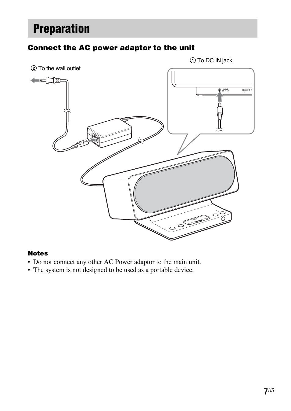 Preparation | Sony IPOD SRS-GU10IP User Manual | Page 7 / 44