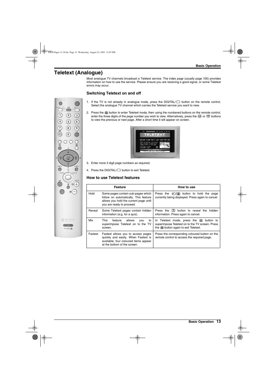 Teletext (analogue) | Sony Trinitron KD-32DX40U User Manual | Page 15 / 40