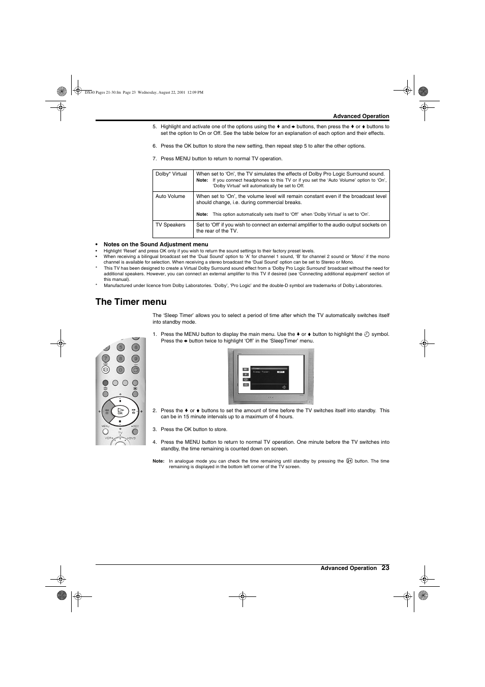 The timer menu | Sony Trinitron KD-32DX40U User Manual | Page 25 / 40