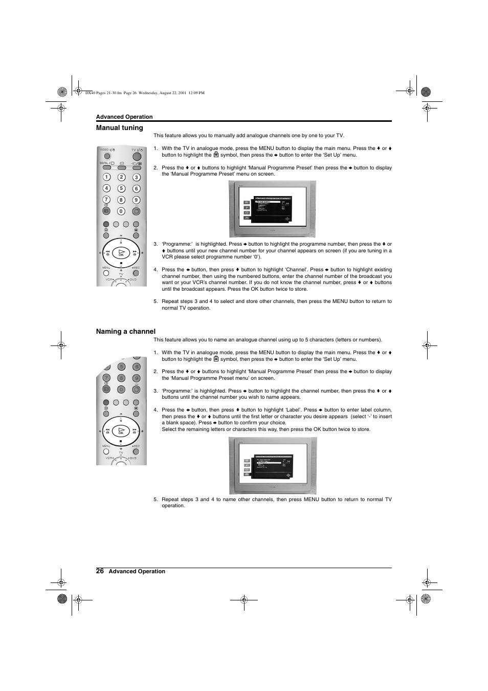 Manual tuning, Naming a channel | Sony Trinitron KD-32DX40U User Manual | Page 28 / 40