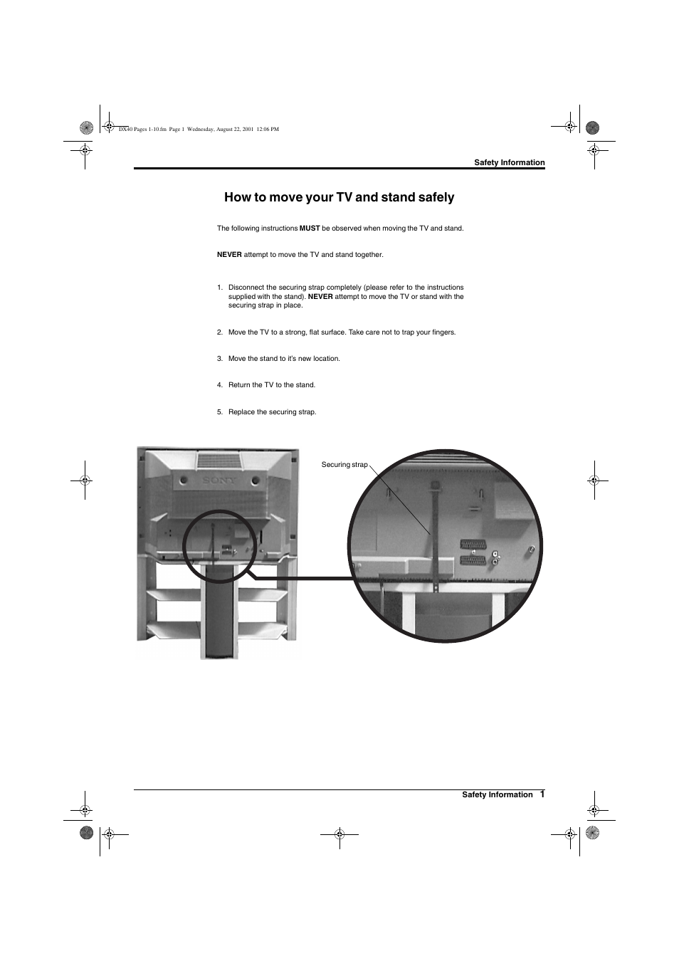 How to move your tv and stand safely | Sony Trinitron KD-32DX40U User Manual | Page 3 / 40