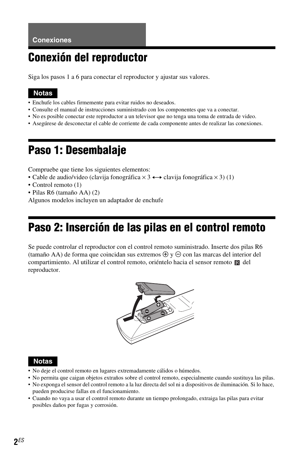 L0 - conexiones, L1ac - conexión del reproductor, L1 - paso 1: desembalaje | Conexiones, Conexión del reproductor, Paso 1: desembalaje | Sony DVP-NS47P User Manual | Page 74 / 84
