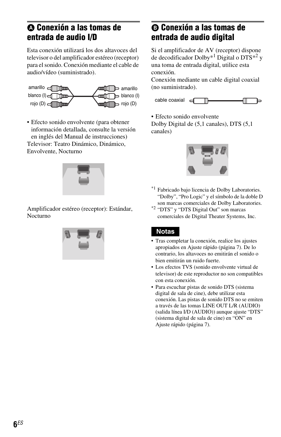 Conexión a las tomas de entrada de audio i/d, Conexión a las tomas de entrada de audio digital | Sony DVP-NS47P User Manual | Page 78 / 84