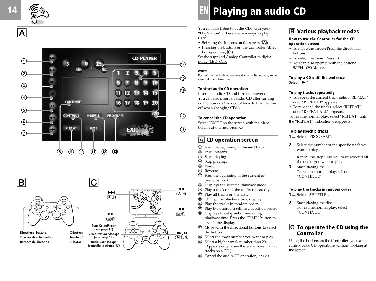 Playing an audio cd, Bc a | Sony PlayStation User Manual | Page 14 / 24