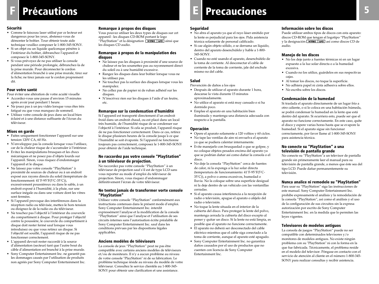 Précautions precauciones | Sony PlayStation User Manual | Page 5 / 24