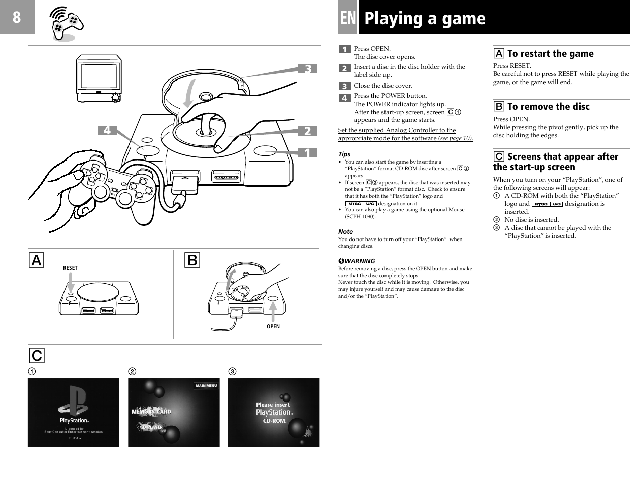 Playing a game | Sony PlayStation User Manual | Page 8 / 24