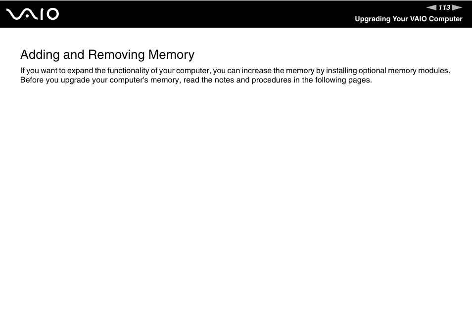 Adding and removing memory | Sony VAIO VGN-CR User Manual | Page 113 / 197
