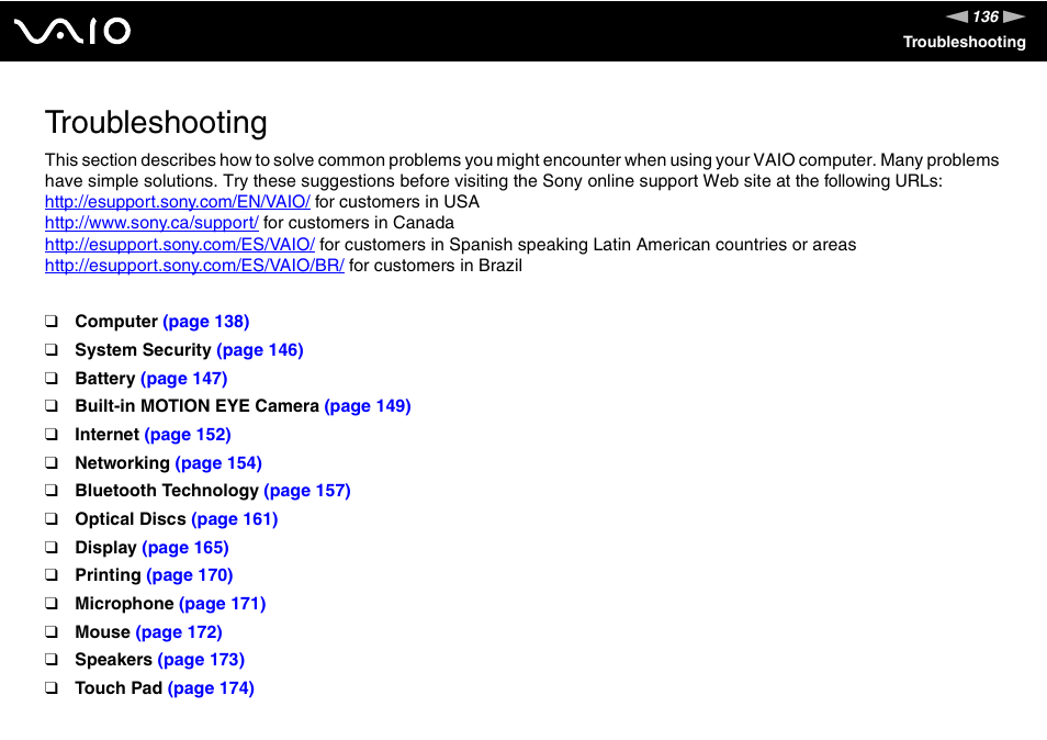 Troubleshooting | Sony VAIO VGN-CR User Manual | Page 136 / 197