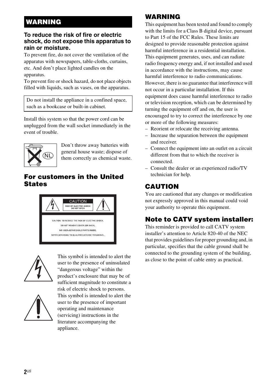 For customers in the united states, Warning, Caution | Sony HT-DDW990 User Manual | Page 2 / 80