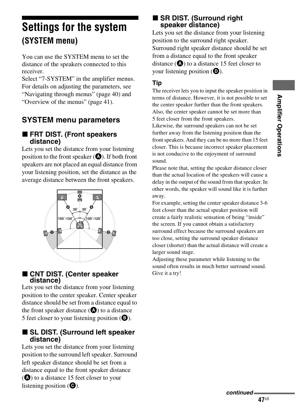 Settings for the system (system menu), Settings for the system, System menu) | System menu parameters | Sony HT-DDW990 User Manual | Page 47 / 80