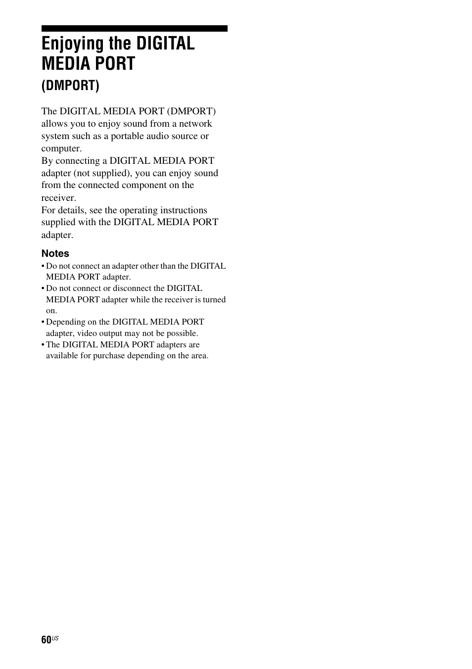 Enjoying the digital media port (dmport), Enjoying the digital media port, Dmport) | Sony HT-DDW990 User Manual | Page 60 / 80