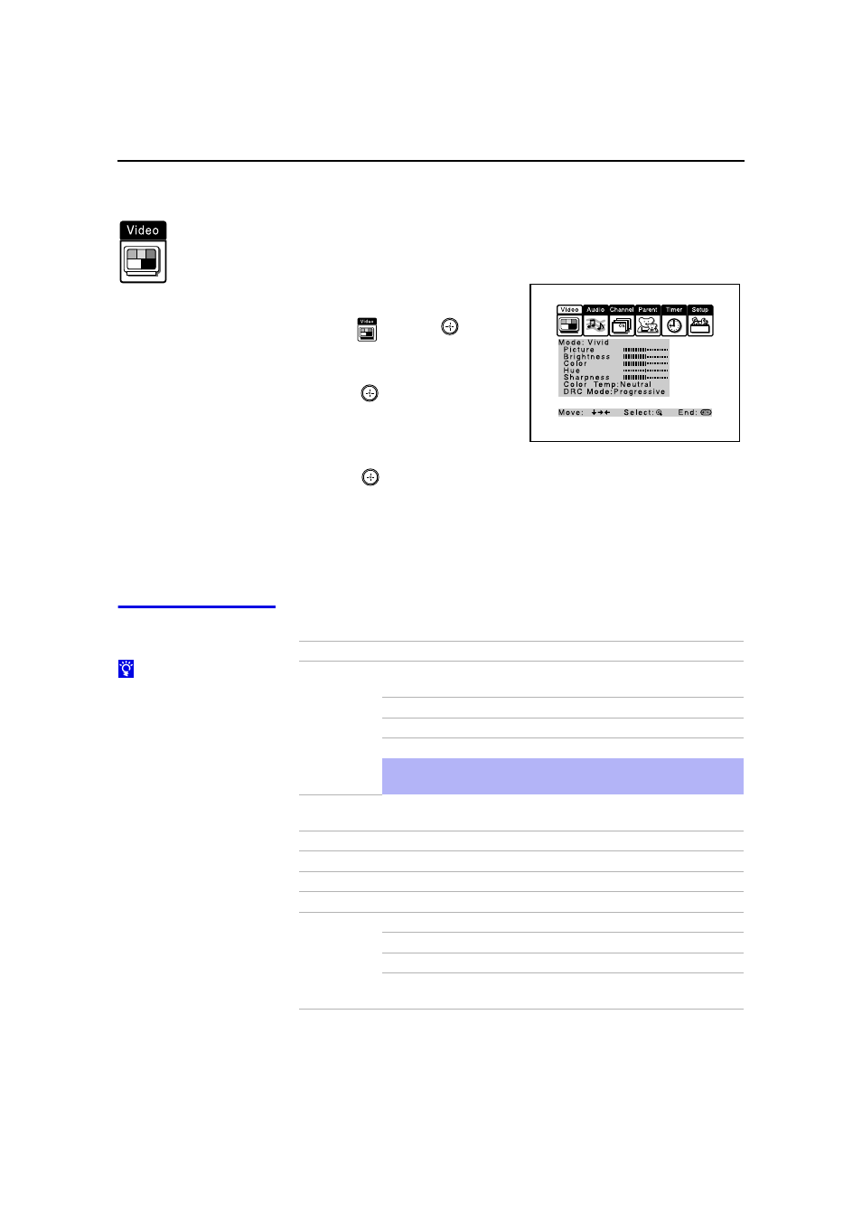Using the video menu, Using the video menu” on, Ils, see | Mode | Sony KP 53HS20 User Manual | Page 48 / 80