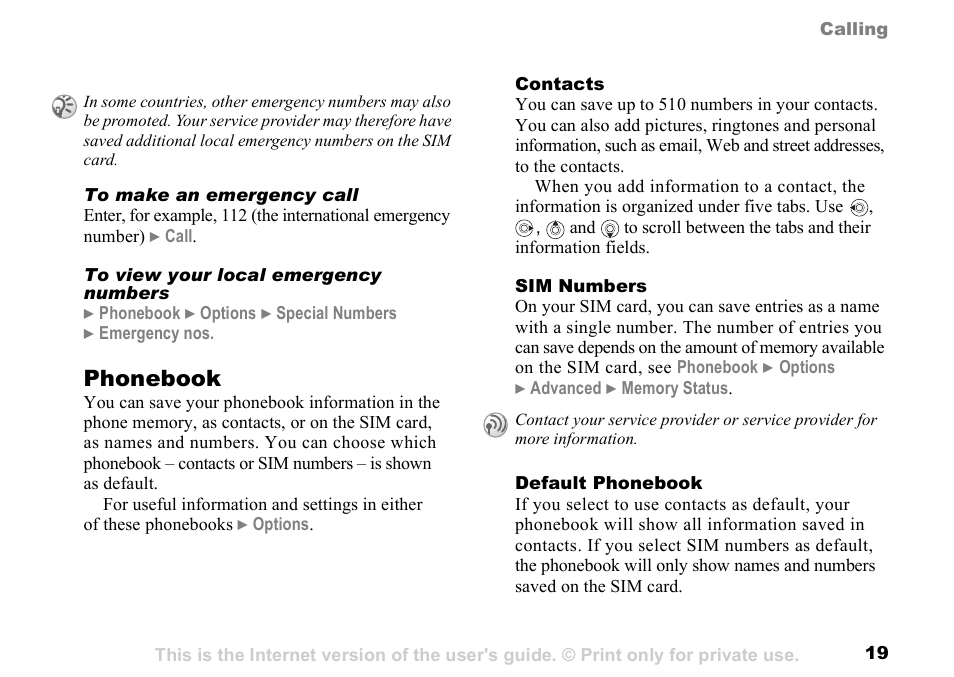 19 phonebook, Phonebook | Sony K500 User Manual | Page 19 / 93