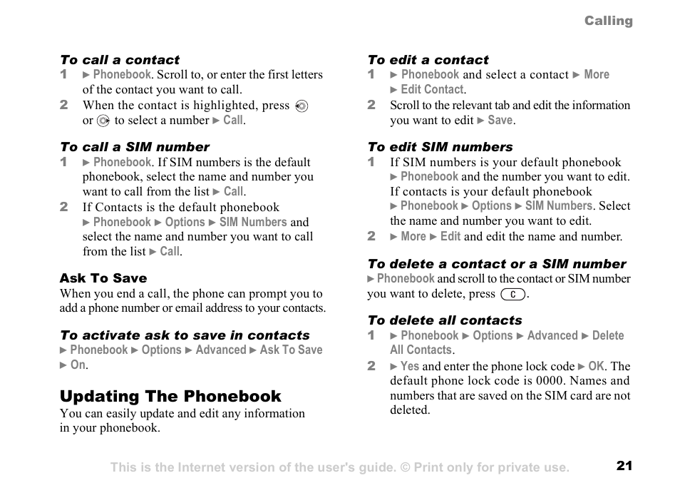 Updating the phonebook | Sony K500 User Manual | Page 21 / 93