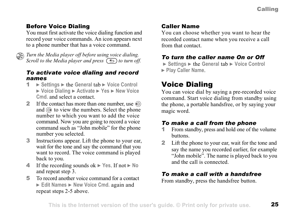 Voice dialing | Sony K500 User Manual | Page 25 / 93