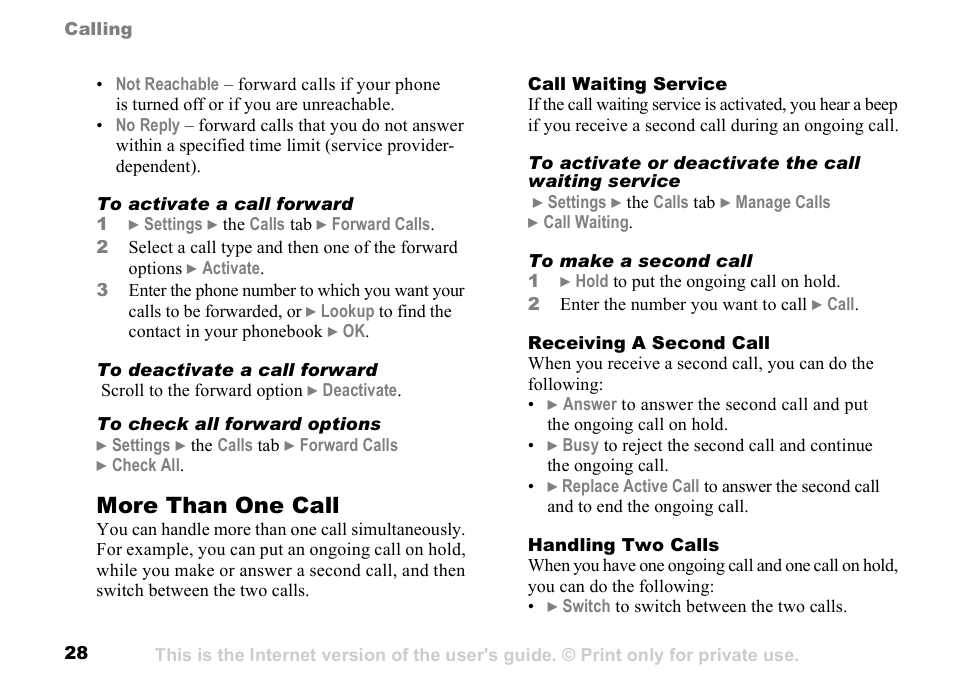 More than one call | Sony K500 User Manual | Page 28 / 93