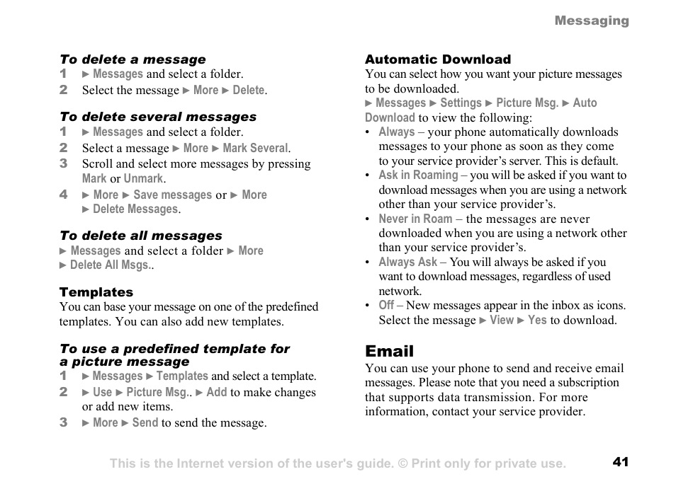 Email | Sony K500 User Manual | Page 41 / 93