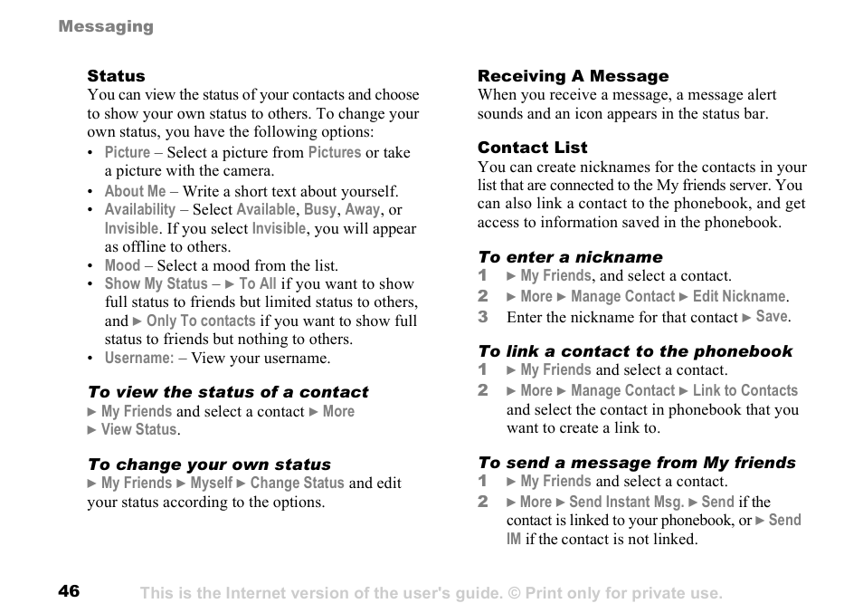 Sony K500 User Manual | Page 46 / 93