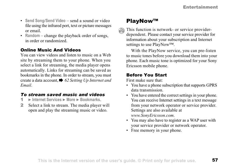 Playnow | Sony K500 User Manual | Page 57 / 93