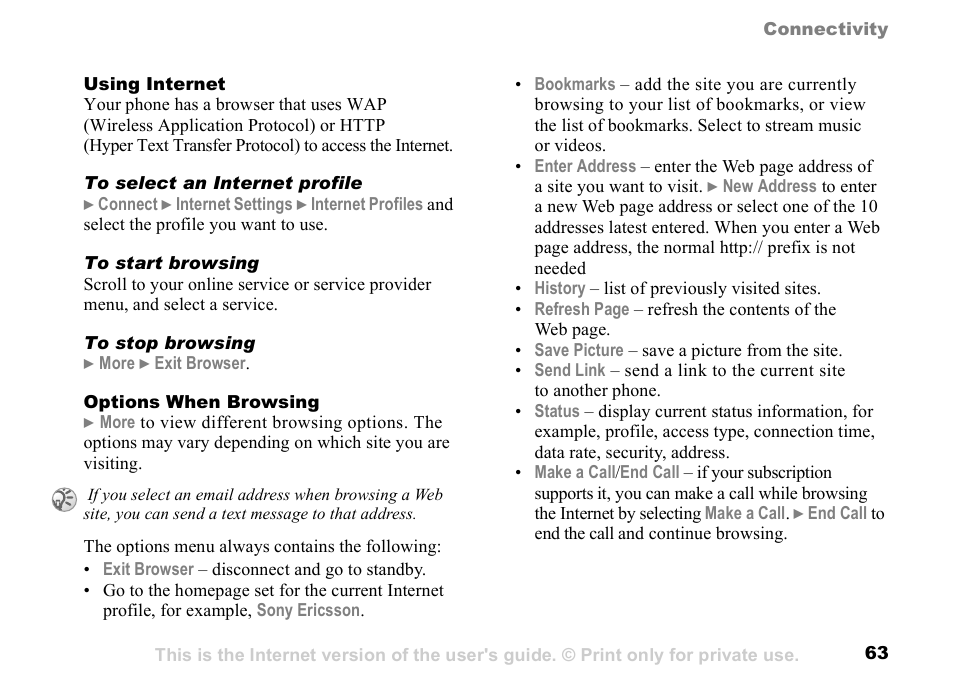 Sony K500 User Manual | Page 63 / 93