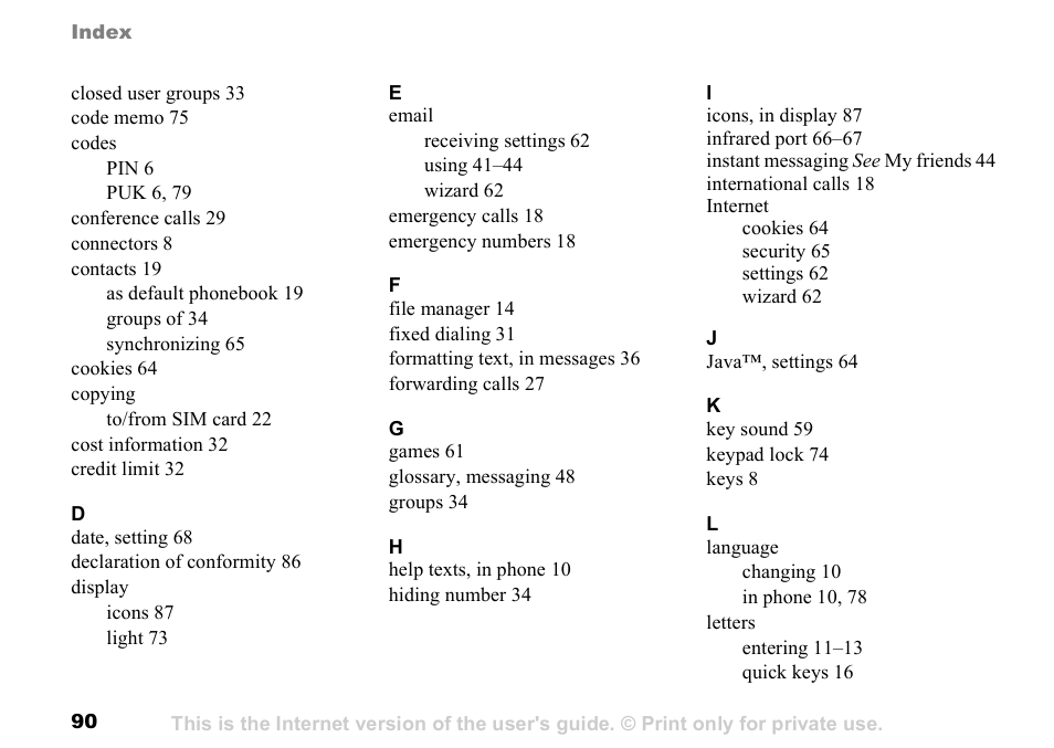 Sony K500 User Manual | Page 90 / 93