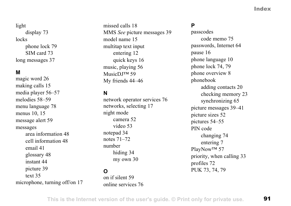 Sony K500 User Manual | Page 91 / 93
