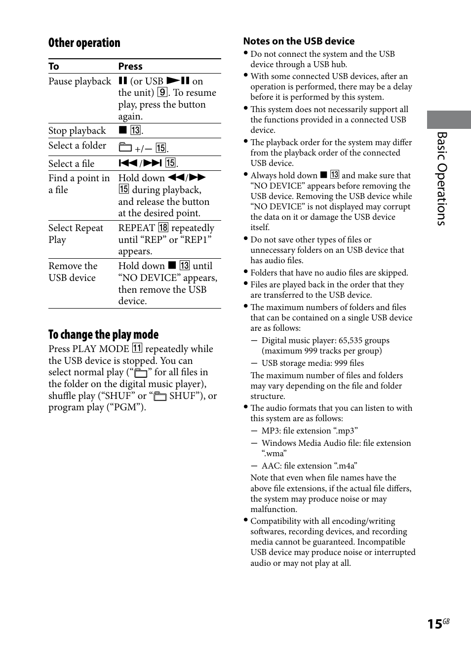 Basic oper ations other operation | Sony CMT-BX3 User Manual | Page 15 / 32