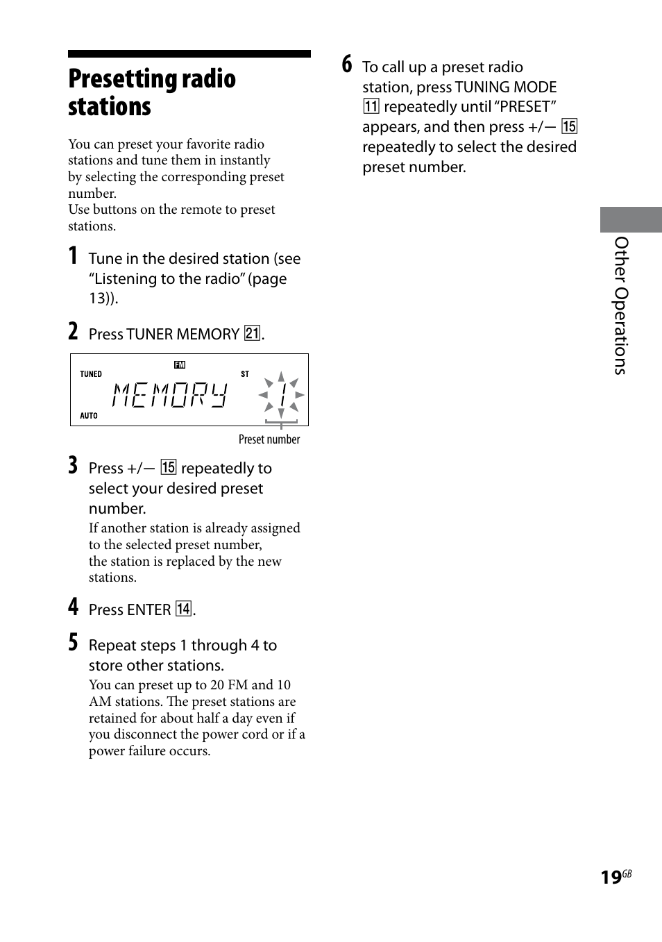 Presetting radio stations | Sony CMT-BX3 User Manual | Page 19 / 32