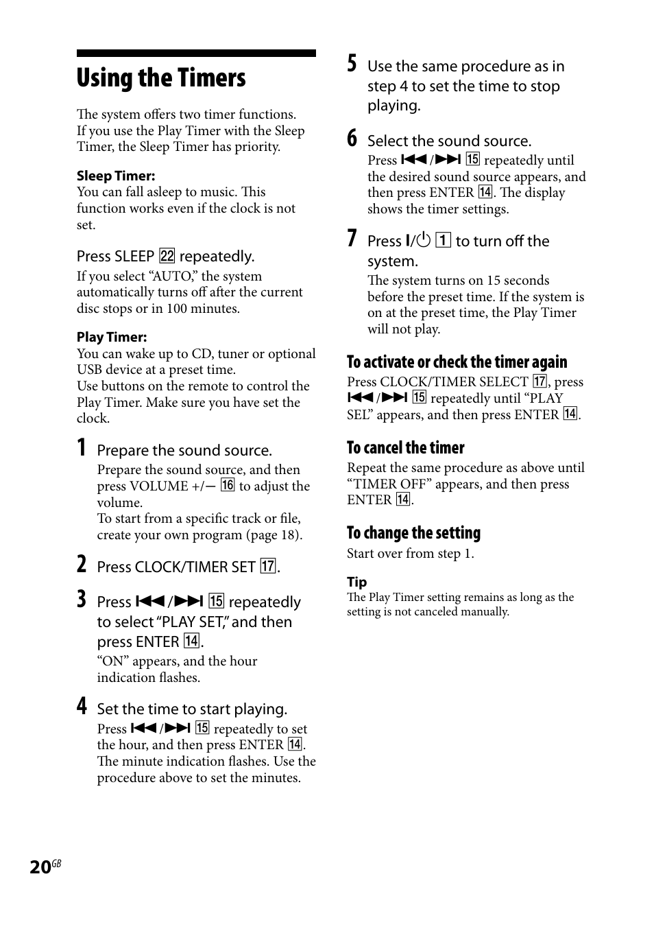 Using the timers | Sony CMT-BX3 User Manual | Page 20 / 32