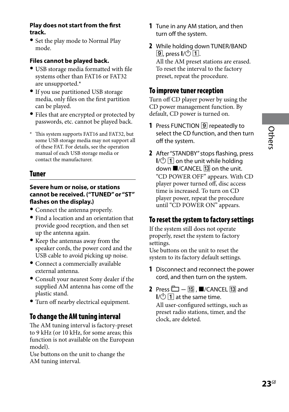 Others, Tuner | Sony CMT-BX3 User Manual | Page 23 / 32