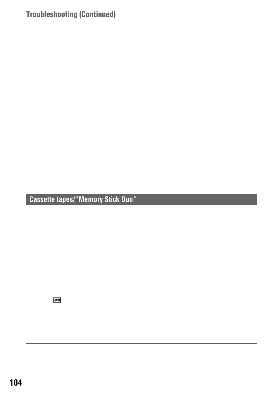 P. 104, Troubleshooting (continued) | Sony 4-114-858-12(1) User Manual | Page 104 / 143