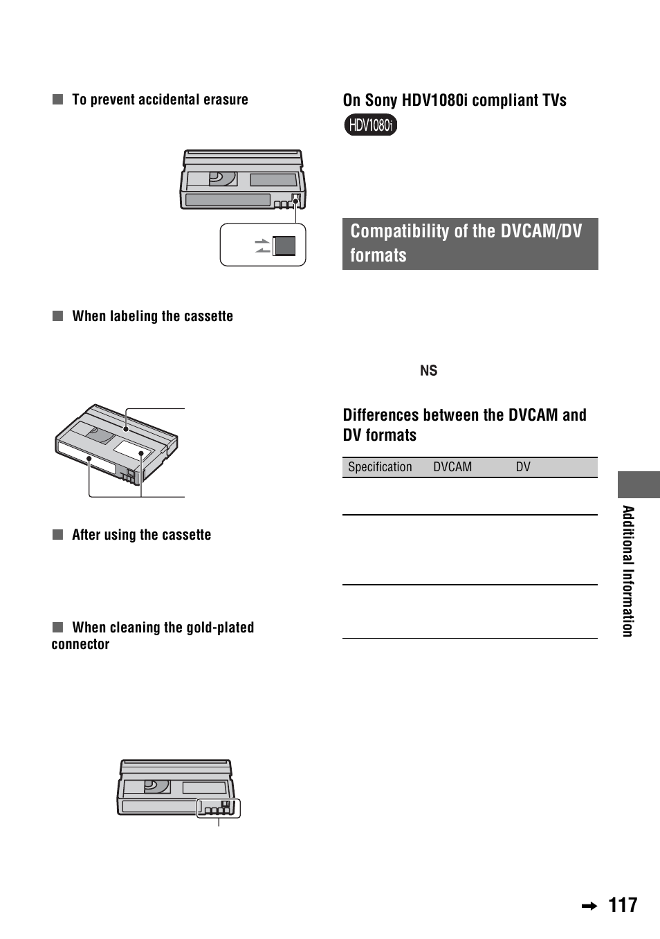 Compatibility of the dvcam/dv formats | Sony 4-114-858-12(1) User Manual | Page 117 / 143