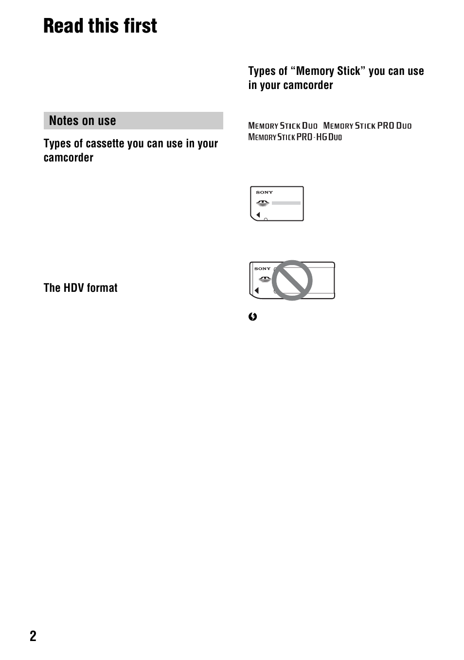 Read this first | Sony 4-114-858-12(1) User Manual | Page 2 / 143