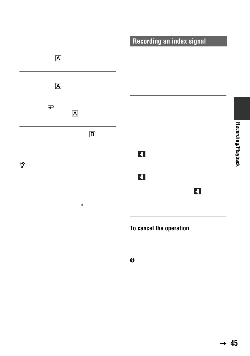 Recording an index signal | Sony 4-114-858-12(1) User Manual | Page 45 / 143