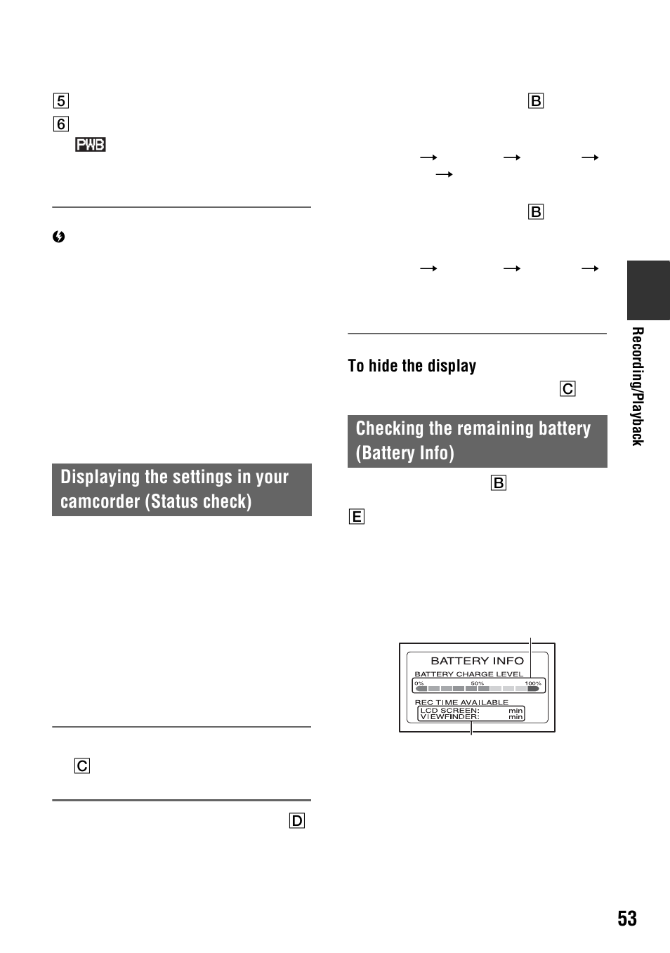 Checking the remaining battery (battery info) | Sony 4-114-858-12(1) User Manual | Page 53 / 143