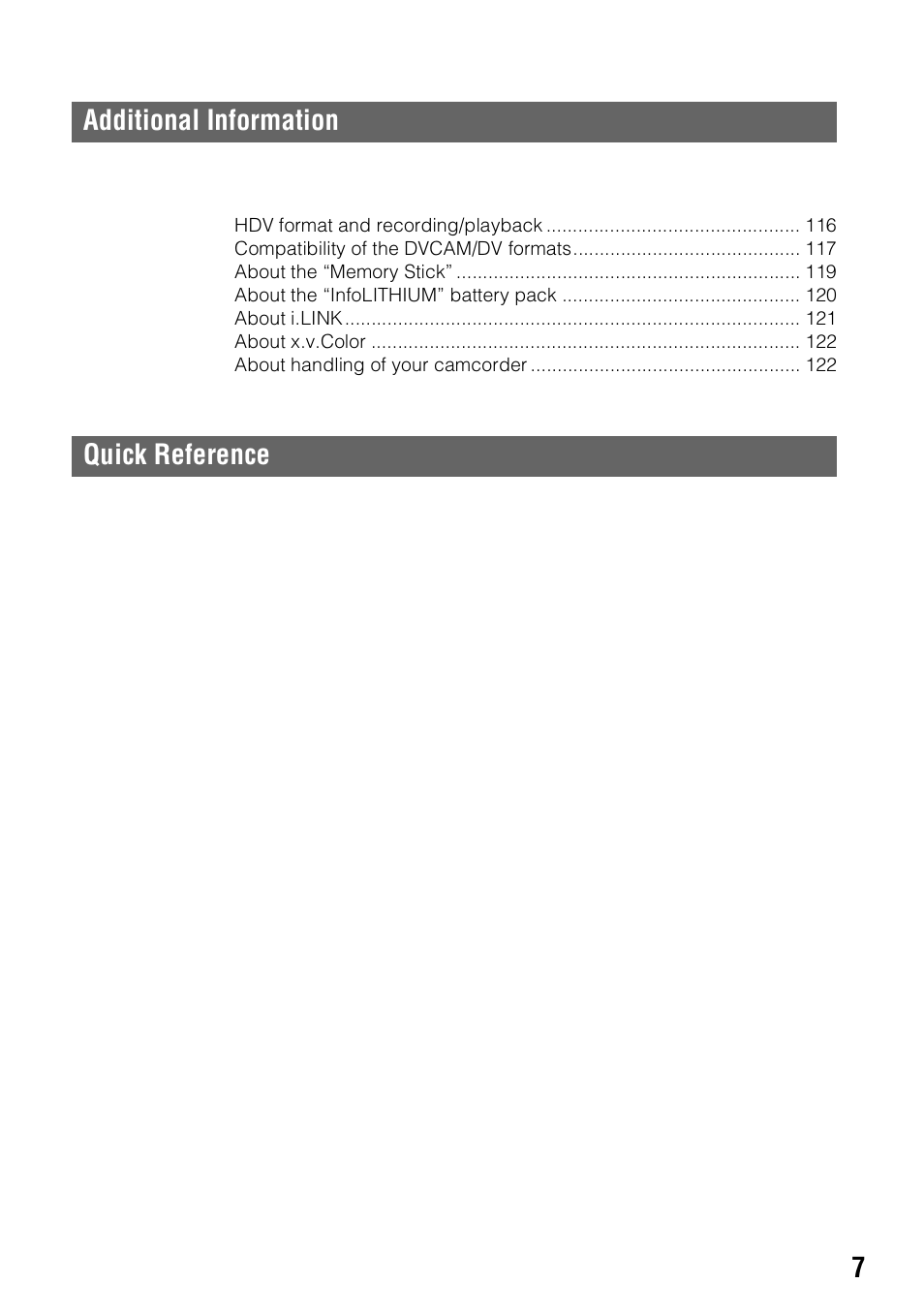 Additional information quick reference | Sony 4-114-858-12(1) User Manual | Page 7 / 143