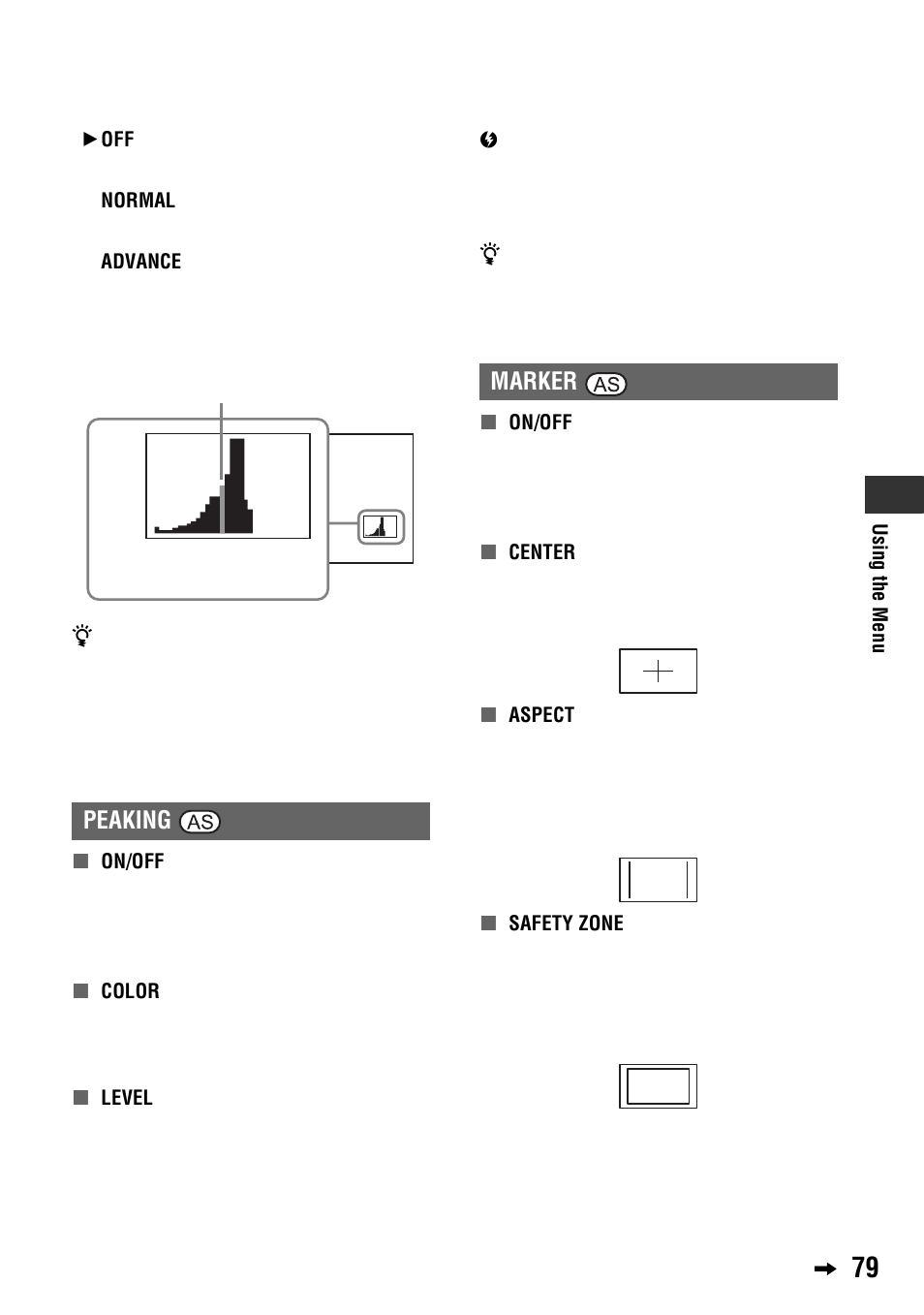 Peaking, Marker, R (marker | Sony 4-114-858-12(1) User Manual | Page 79 / 143