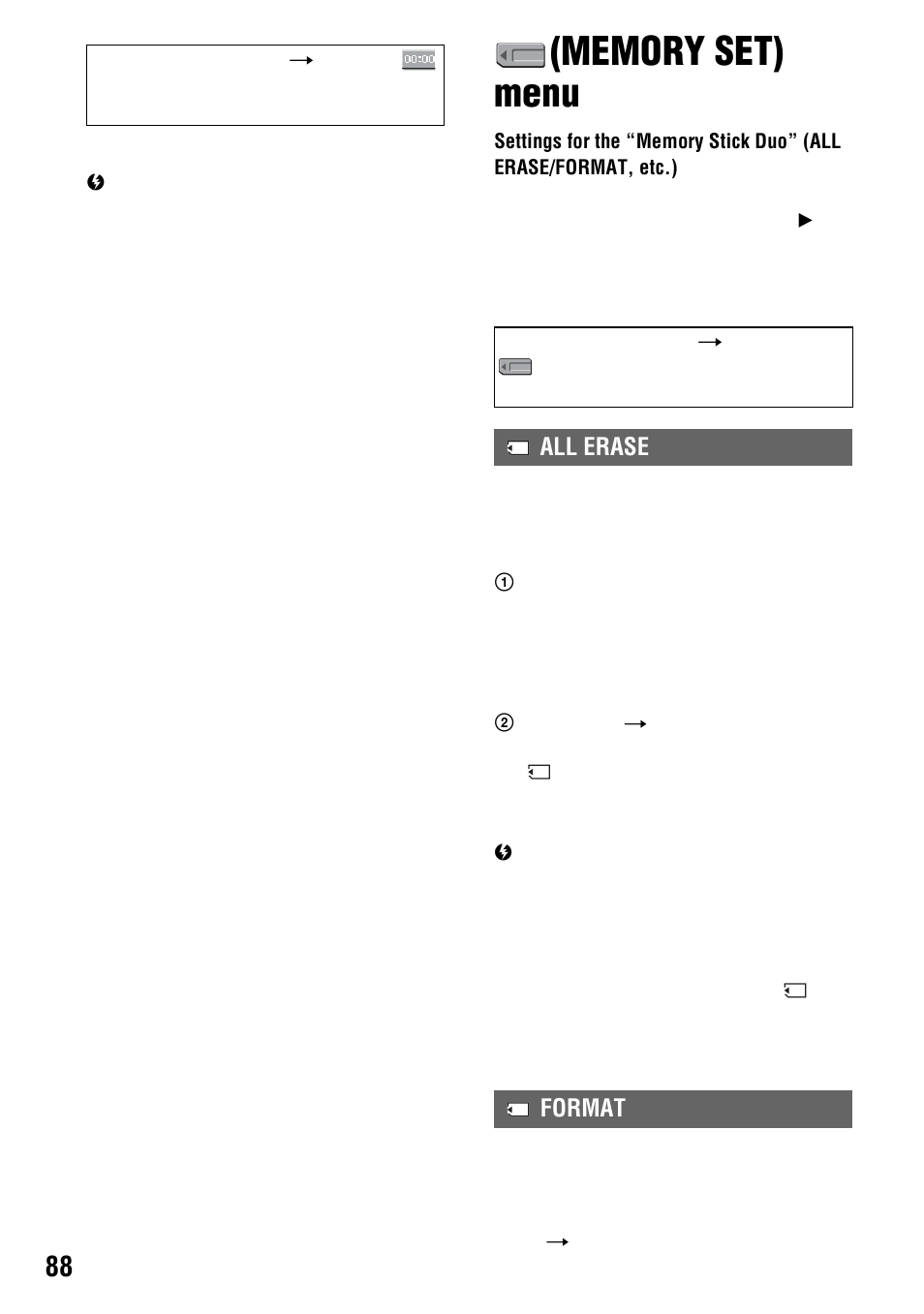 Memory set) menu, P. 88), All erase | All erase format | Sony 4-114-858-12(1) User Manual | Page 88 / 143