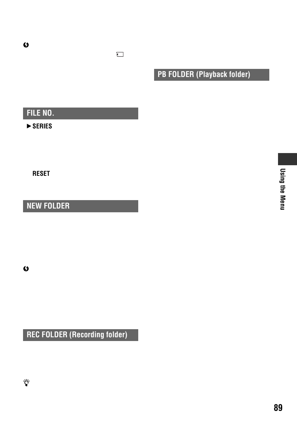 File no, New folder | Sony 4-114-858-12(1) User Manual | Page 89 / 143